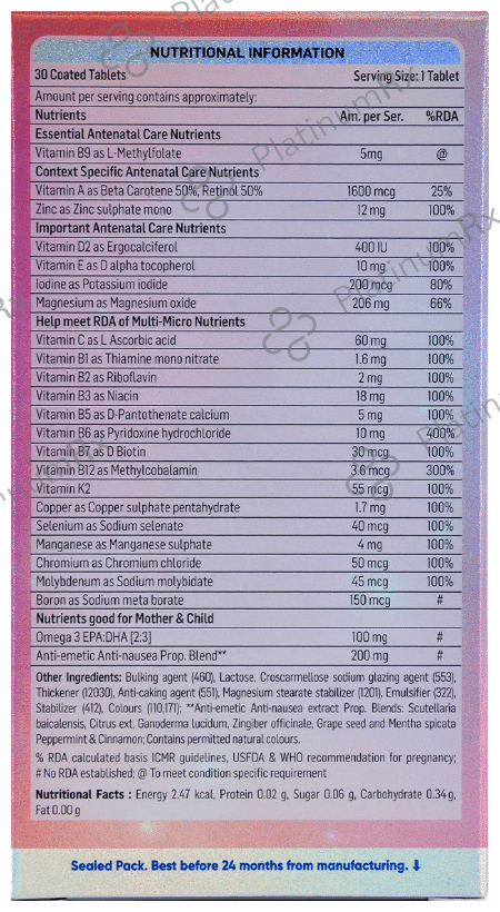 Trimacare 1 Prenatal Multivitamins with Omega 3 & L-Methylfolate Tablet for Brain Organ Development