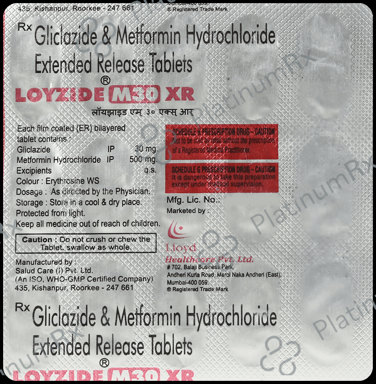 Loyzide M 30/500mg Tablet XR 15s