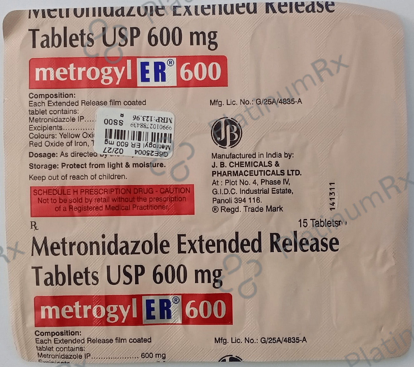 Metrogyl ER 600mg Tablet 15s