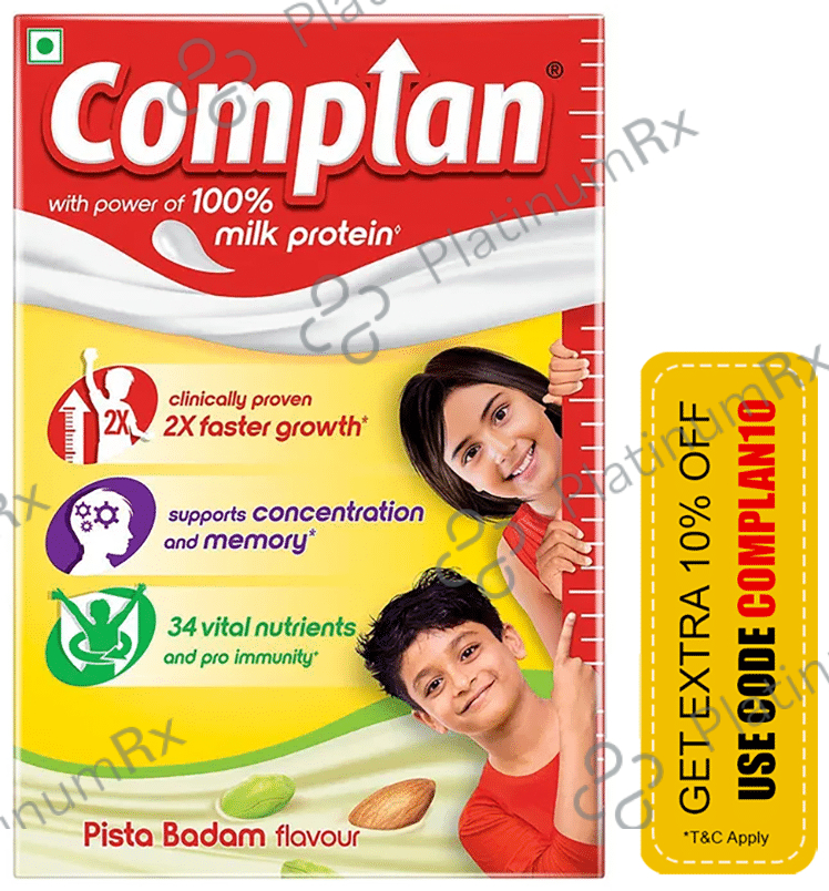 Complan 100% Milk Protein for Concentration, Memory & Growth - Flavour Pista Badam Refill