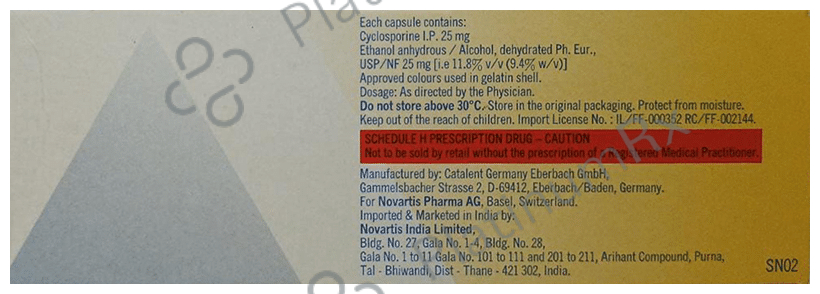 Sandimmun Neoral 25mg Soft Gelatin Capsule 50 Soft Gelatin Capsule