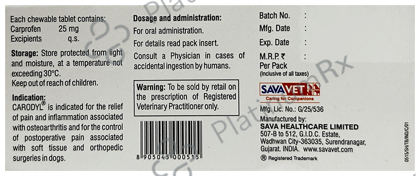 Carodyl 25mg Pet Tablet