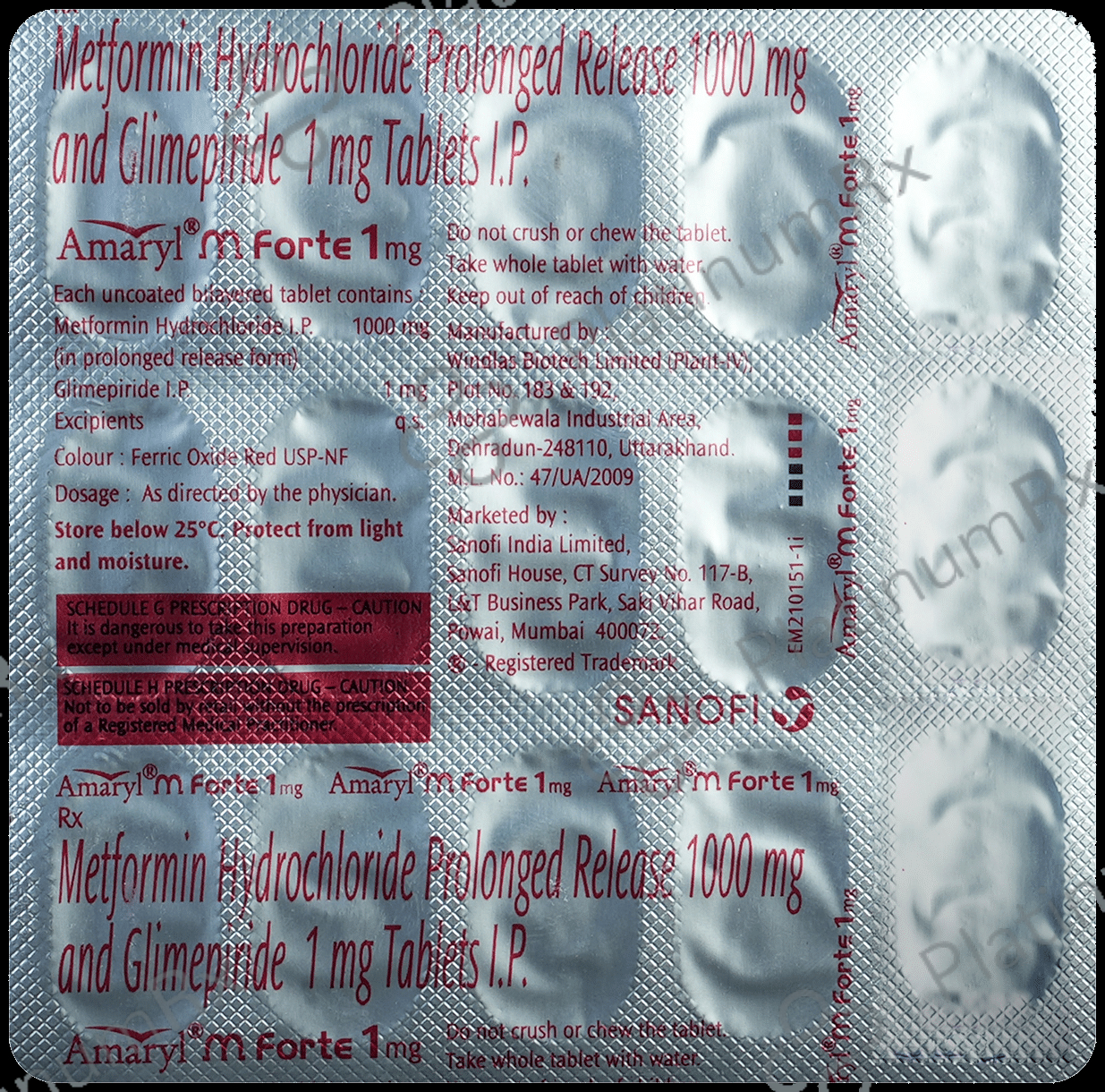 Amaryl M Forte 1/1000mg Tablet PR 15s