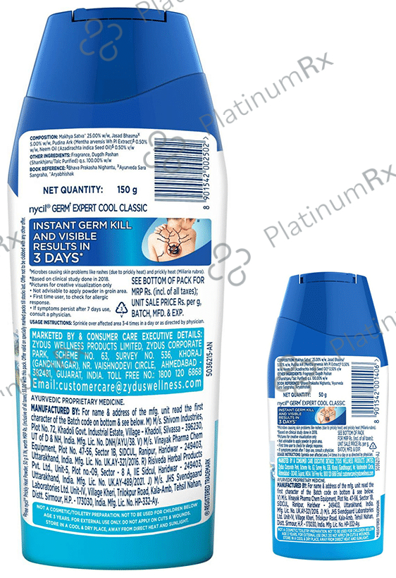 Nycil Cool Classic Prickly Heat Powder with Nycil Cool Herbal 50gm Free