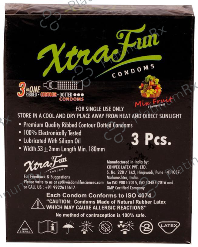 Xtrafun 3 in One Ribbed Contour Dotted Condom Mix Fruit