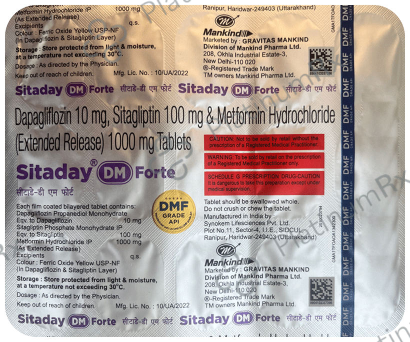 Sitaday DM 10/1000/100mg Tablet 15s