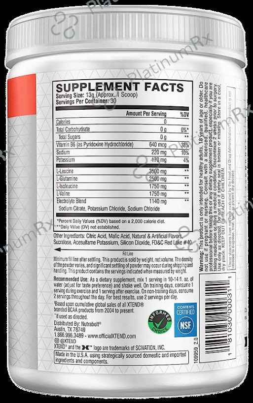 Scivation Xtend The Original 7G BCCA Pre-Workout Powder Powder Strawberry Kiwi