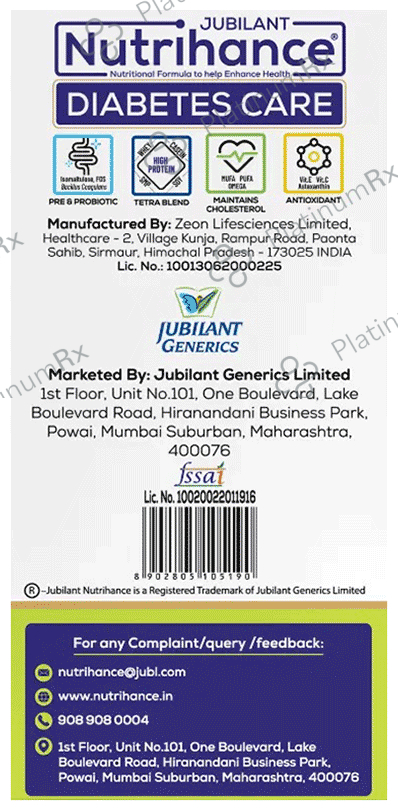 Jubilant Nutrihance Diabetes Care Sachet (35gm Each) - Gluten Free - Flavour Kesar Elaichi with Shaker Free