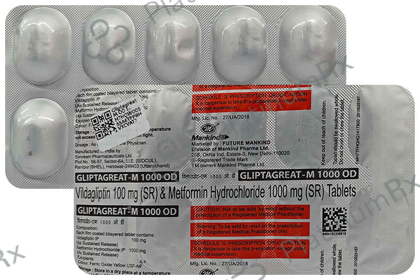 Gliptagreat M OD 1000/100mg Tablet SR 10s