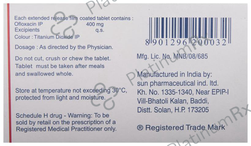 Zanocin OD 400mg Tablet ER 5s