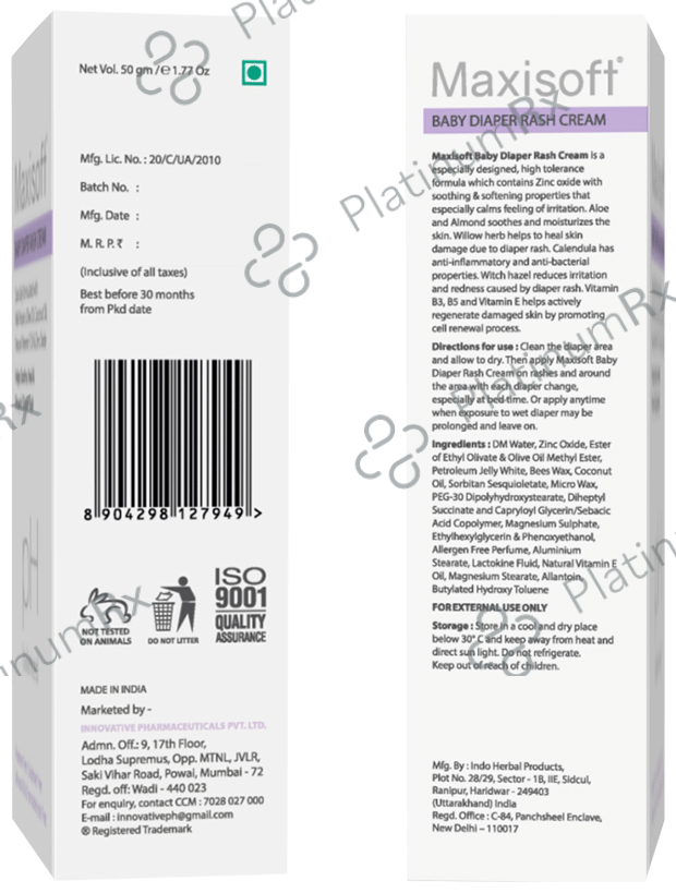 Maxisoft Baby Diaper rash Cream (50gm Each) 1 Tube