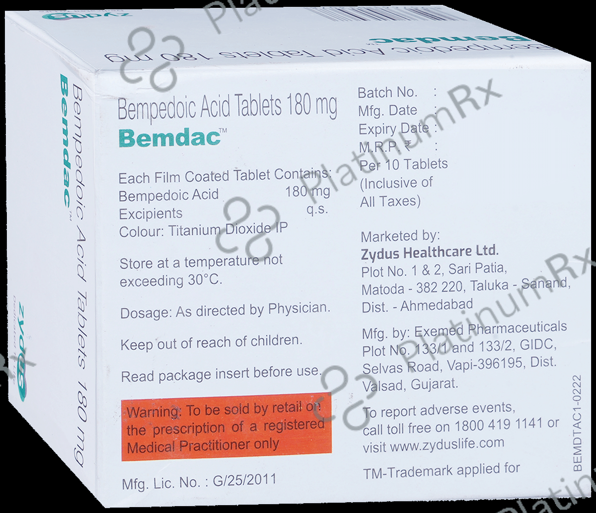 Bemdac 180mg Tablet 10s