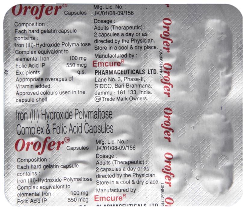 Orofer 550mcg/100mg Capsule 10s