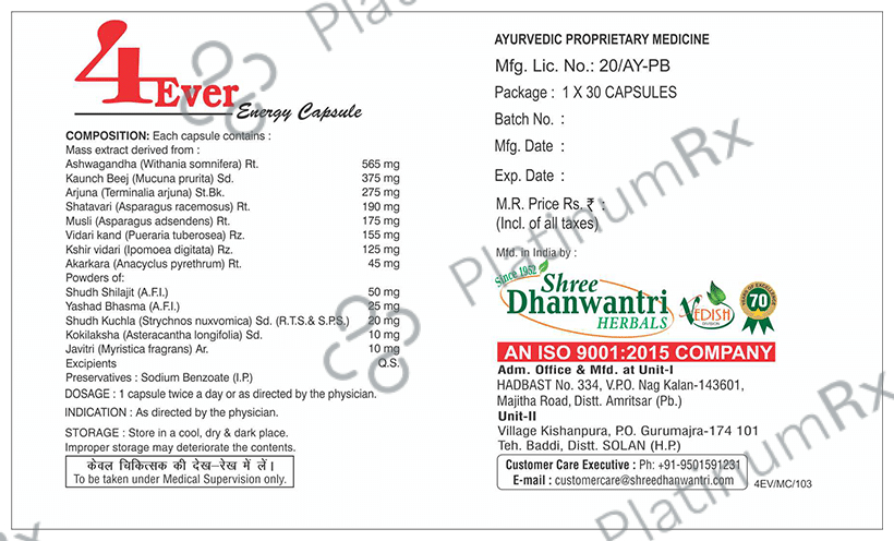 SDH Naturals 4Ever Energy Capsule (30 Each)