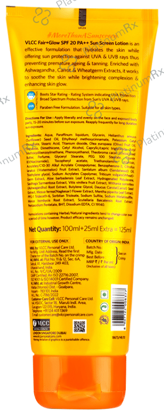 VLCC Fair+Glow Sunscreen Lotion SPF 20 PA++