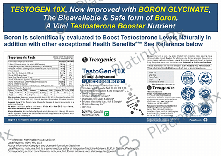 Trexgenics TestoGen 10X - Natural Testosterone Booster Veg Capsule for Men