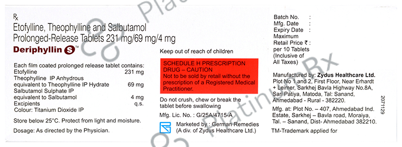 Deriphyllin S 231mg/69mg/4mg Tablet PR 10s