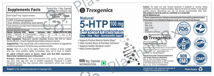 Trexgenics Natural 5-HTP 100mg Veg Capsule