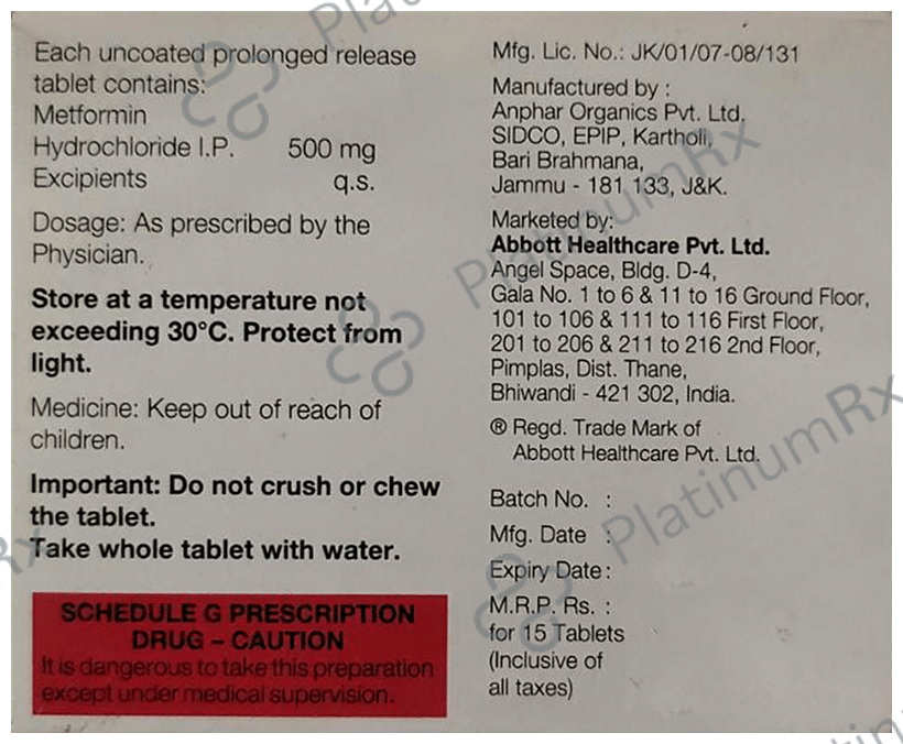 Gluformin XL New 500 Tablet PR