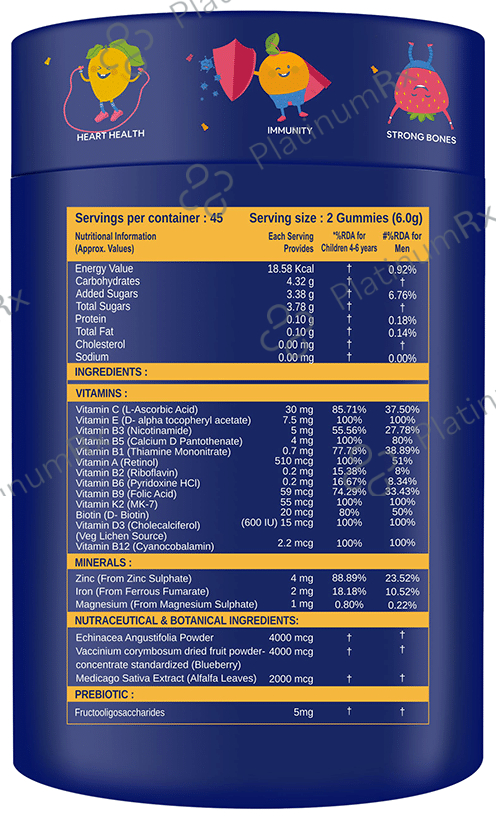 Carbamide Forte Novosules Kids Multivitamin - Gummies for Energy, Brain & Gut Health - Flavour Mango, Strawberry & Orange 90 gummies