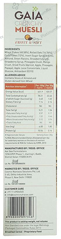 GAIA with Vitamins, Minerals, High Protein & Fibres for Nutrition - Crunchy Muesli Fruit and Nut 400 gm