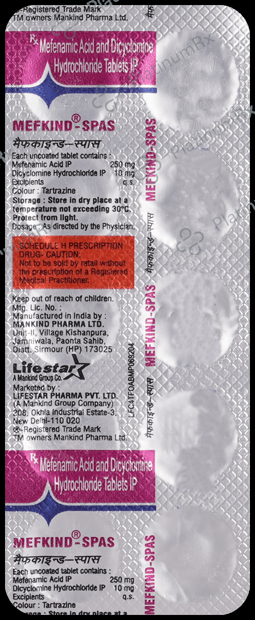 Mefkind Spas 10/250mg Tablet 10s