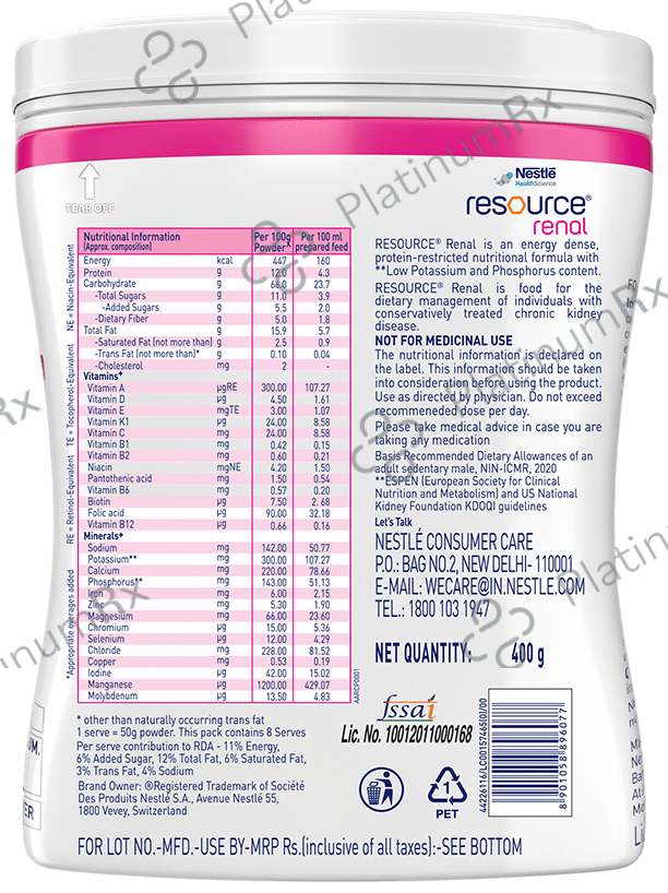 Nestle HealthScience Resource Renal Supplement with Protein & Electrolytes - Flavour Vanilla