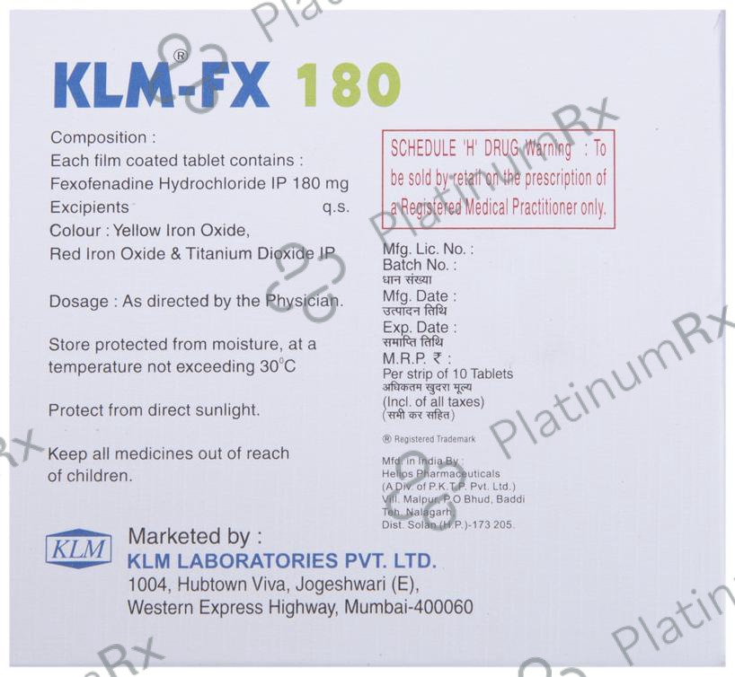 KLM FX 180mg Tablet 10s