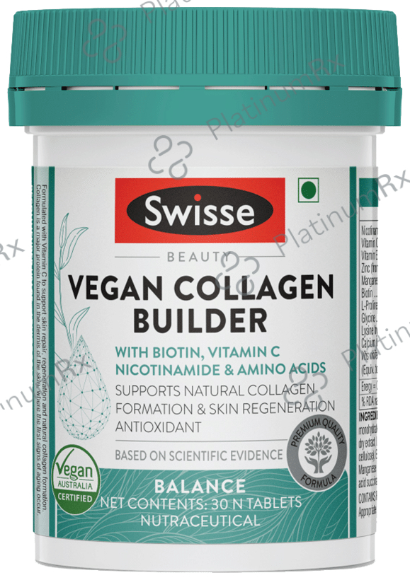Swisse Beauty Vegan Collagen Builder - With Biotin & Vitamin C for Skin & Antioxidant Benefits - Tablet