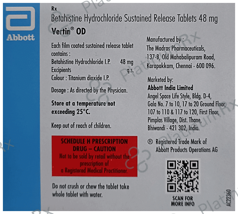 Vertin OD 48mg Tablet SR 15s