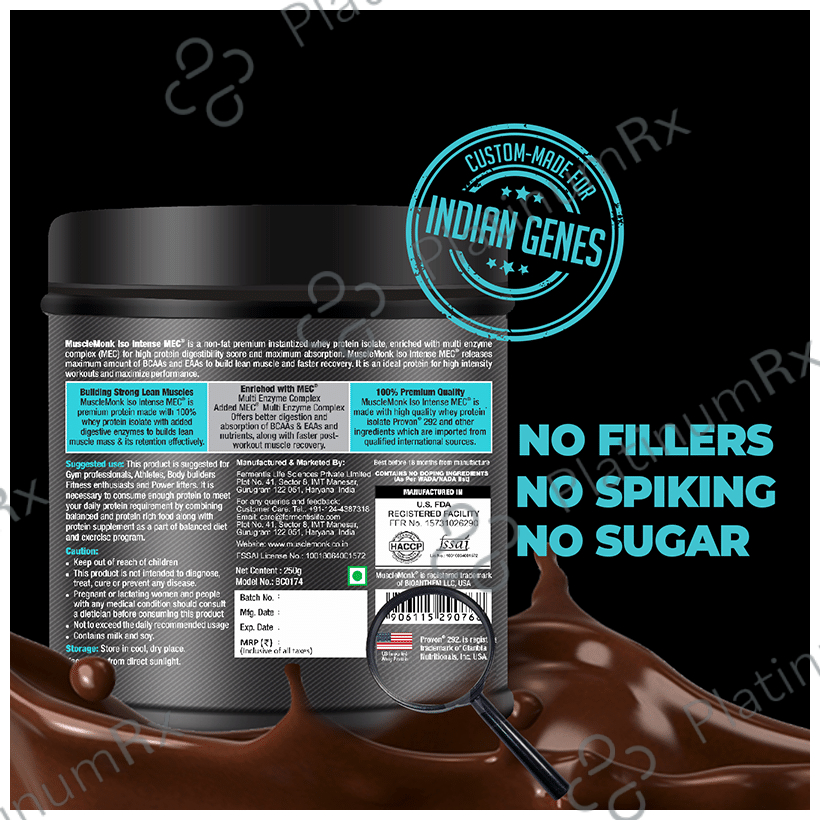 Muscle Monk ISO Intense MEC 100% Whey Protein Isolate with added Multi-Enzyme Complex Royal Chocolate