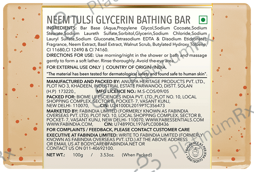Fabessentials Neem Tulsi Glycerin Bathing Bar
