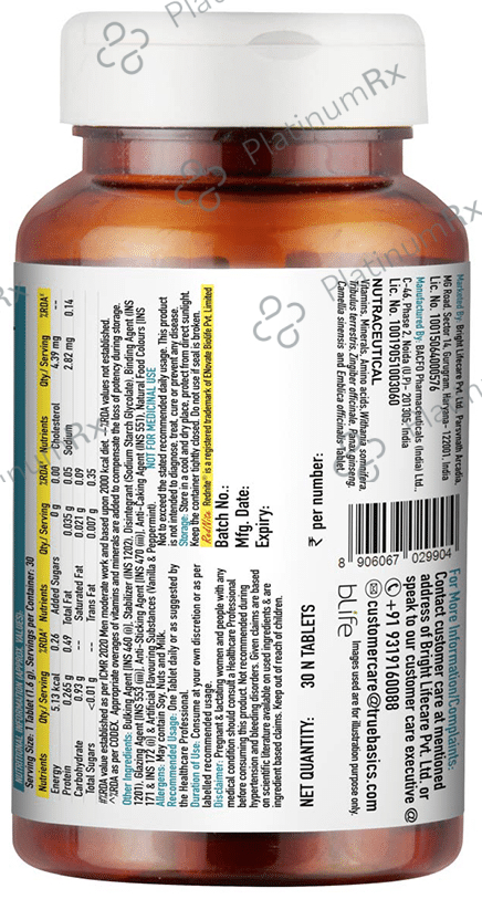 TrueBasics Advanced Multivitamin for Sports with Amino Acids & Antioxidants - For Immunity, Strength & Recovery - Tablet 30 tablets