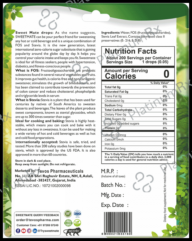 Sweetmate Stevia Drops (10ml Each)