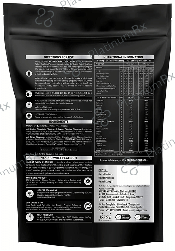 Nakpro Nutrition Whey Platinum Protein Isolate for Muscle Recovery - Flavour Powder Blueberry