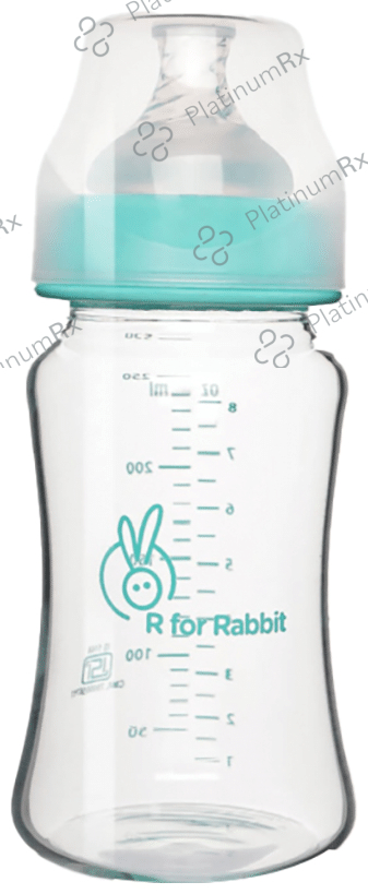 R for Rabbit Fist Feed Glass Feeding Bottle Sea Green 240 ml