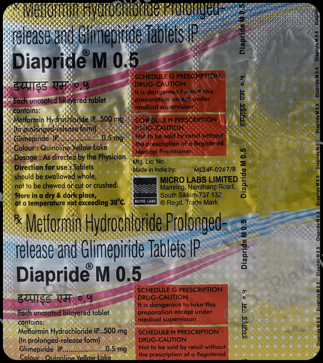 Diapride M 0.5/500mg Tablet PR 15s