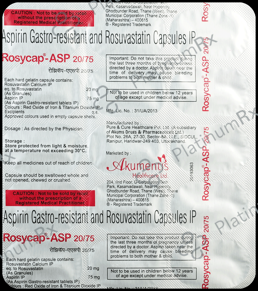 Rosycap ASP 20/75mg Capsule 15s