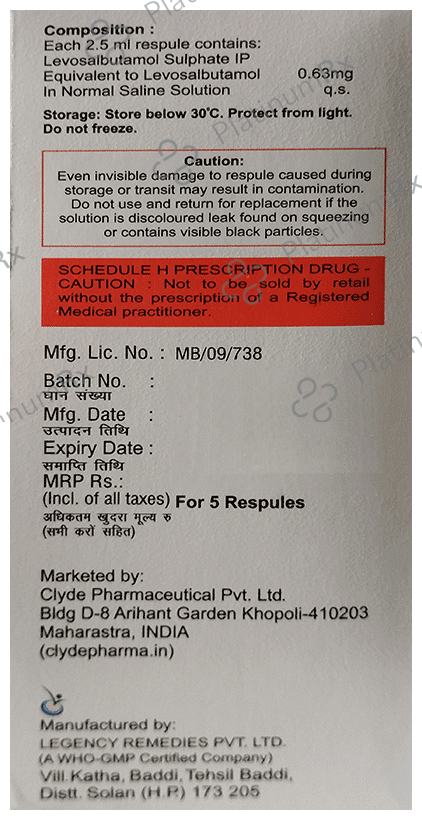 Neblair 0.63 Respules (2.5 ml Each)