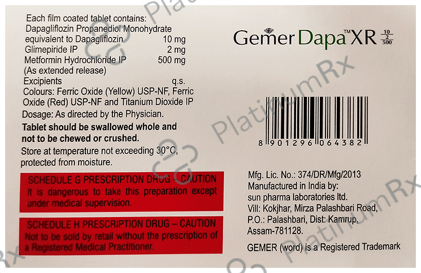 Gemer Dapa XR 10/2/500mg Tablet 7s