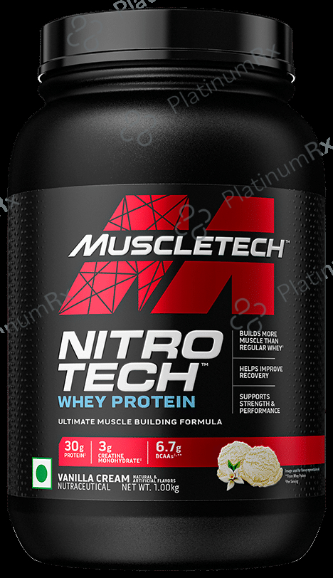 Muscletech Nitro Tech Whey Protein for Muscle Recovery - Flavour Powder Vanilla Cream 1 kg