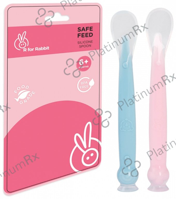 R for Rabbit Safe Feed Silicon Spoon 6+ Months Blue and Pink