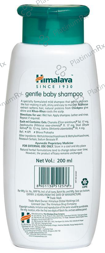 Himalaya Gentle Baby Shampoo - Softens, Nourishes & Improves Hair Lustre 200 ml