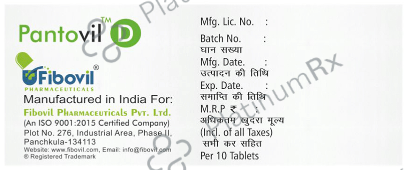 Pantovil D 10mg/40mg Tablet 10 Tablet Fibovil Pharma Pvt