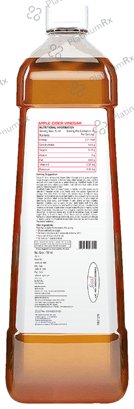 HealthVit Apple Cider Vinegar ACV with Mother Vinegar Acidity 5% - For Weight Loss & Metabolism - Unfiltered 750 ml