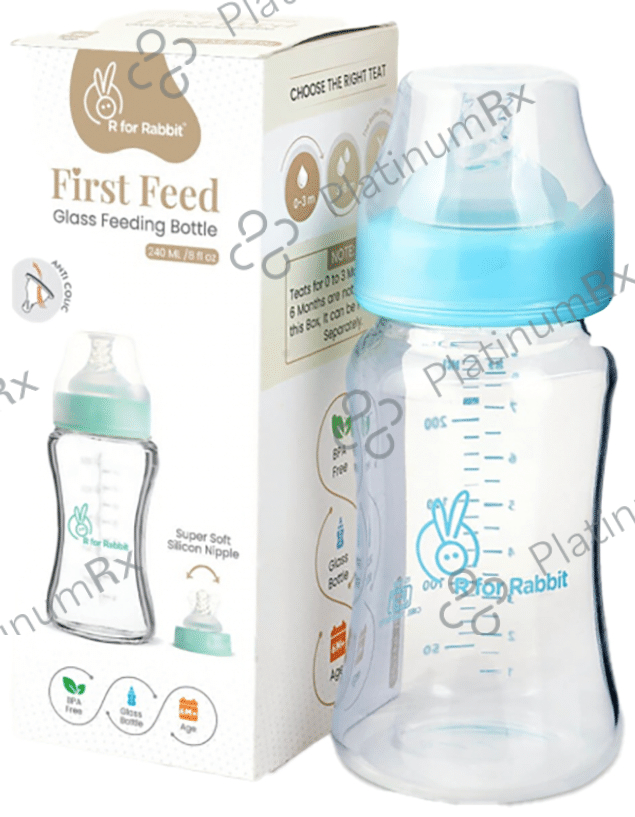 R for Rabbit Fist Feed Glass Feeding Bottle Lake Blue 240 ml