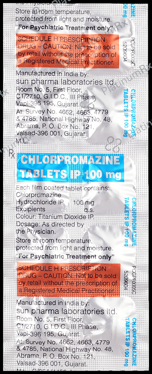 Chlorpromazine 100mg Tablet 10 Tablet Sun Pharma Industries