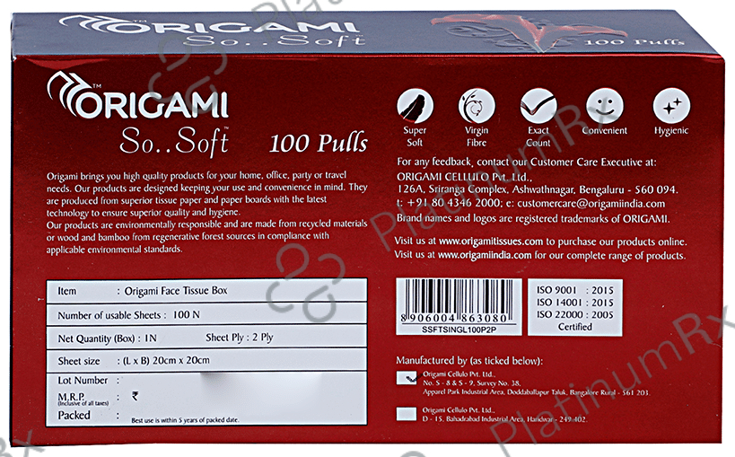 Origami So Soft 2 Ply Face Tissue 100 Tissues