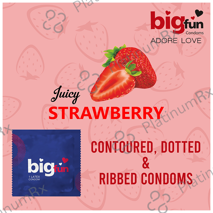 Bigfun Dotted, Ribbed & Contoured Condom Juicy Strawberry 3 condoms