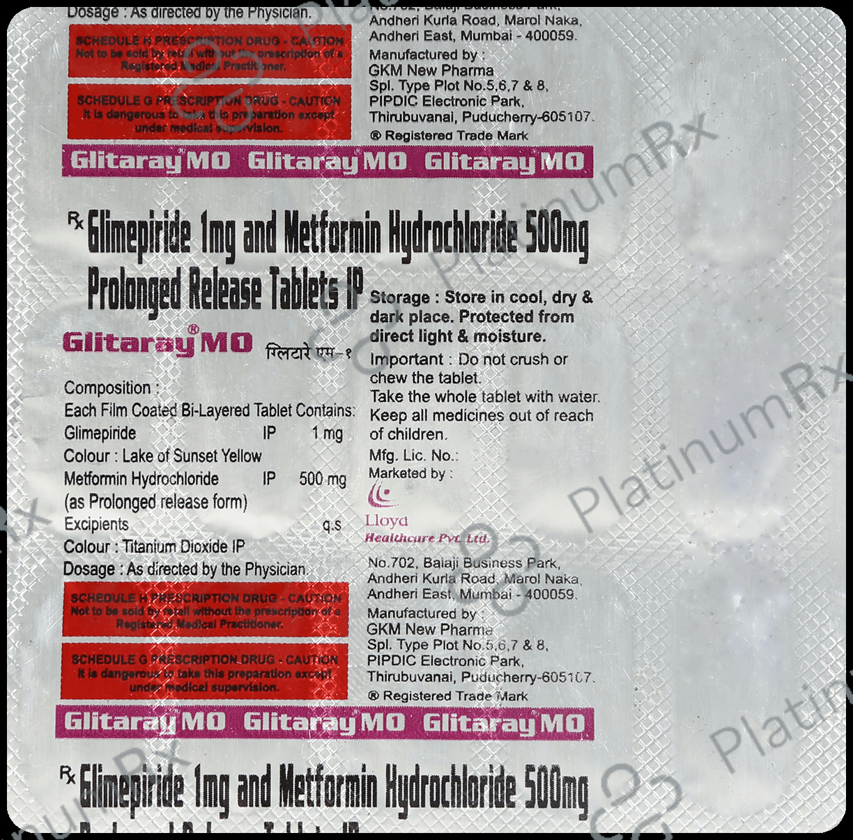 Glitaray M 1/500mg Tablet PR 15s